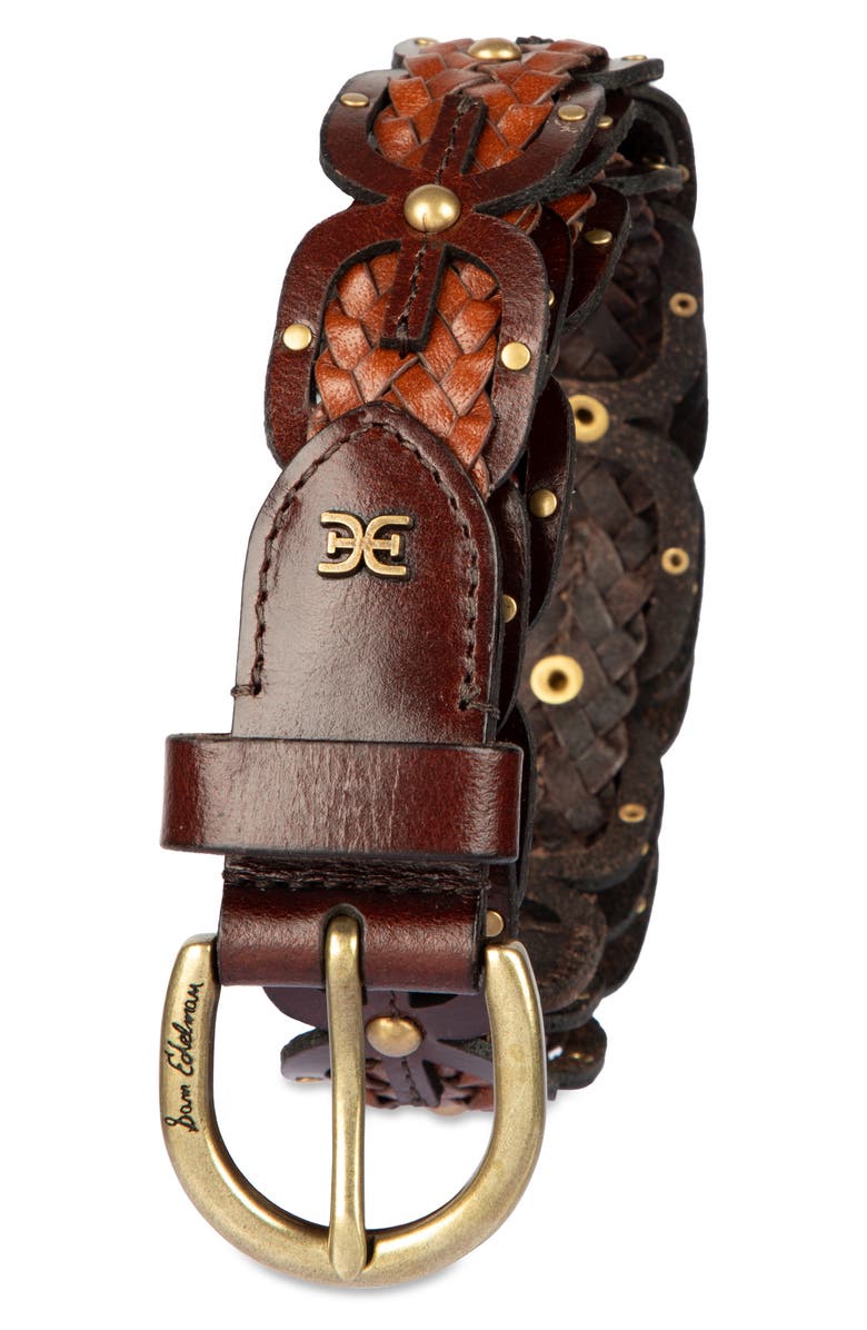 Sam Edelman Linked Braided Leather Belt, Alternate, color, Brown