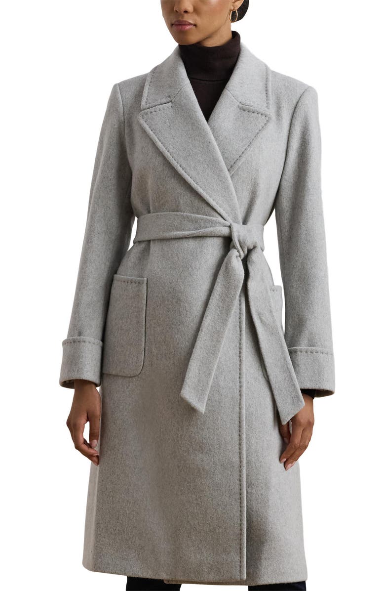 Lauren Ralph Lauren Belted Wool & Cashmere Blend Wrap Coat, Alternate, color, Light Heather