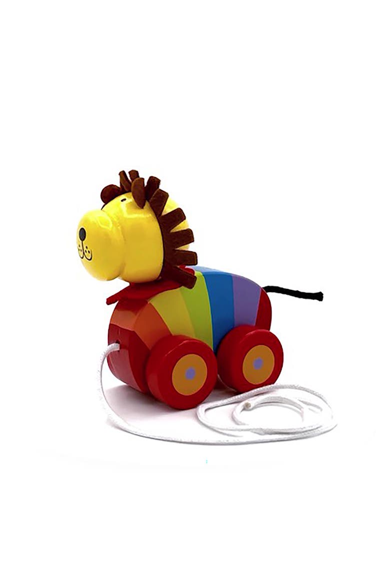 Pull Along Lion Wooden Toy, Ages 1+, Alternate, color, Multicolored