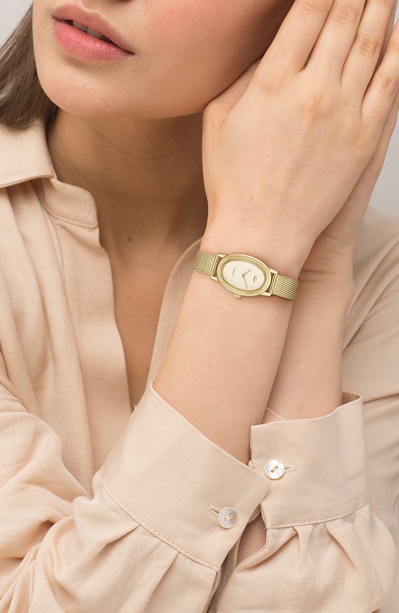 Lacoste Parisienne Mesh Strap Watch, 30mm x 22mm, Alternate, color, Gold