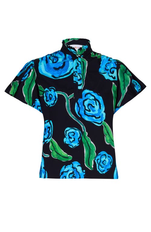 De Loreta Veronica Puff Sleeve Cotton Blouse In Blue