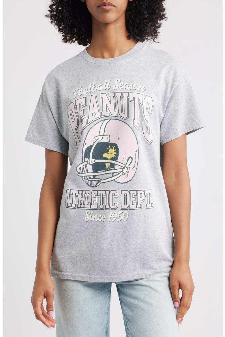 Peanuts® Football Cotton Graphic T-Shirt, Main, color, HEATHER GREY