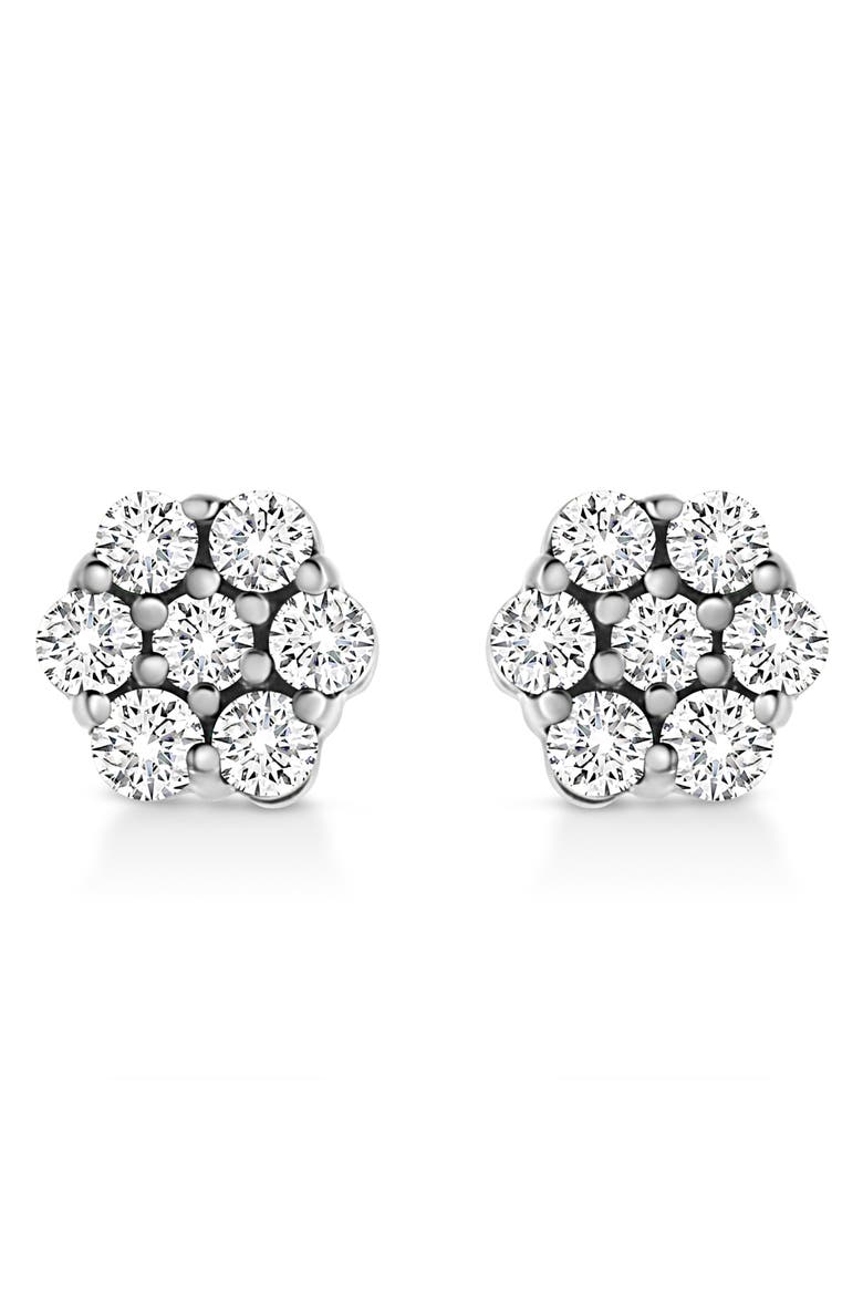 14K White Gold 1/2 Ct Prong RoundDiamond Flower Stud Earring, Main, color, White