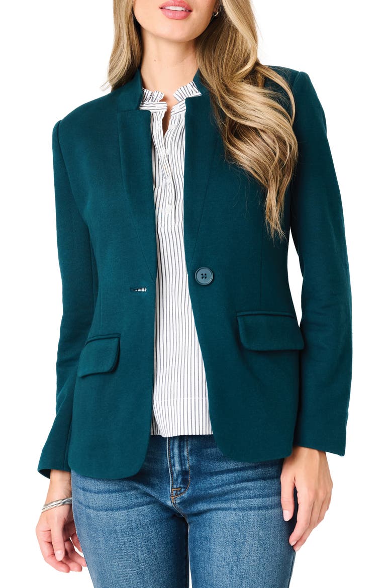 Inverted Notch Collar Cotton Blend Knit Blazer, Main, color, REFLECTING POND