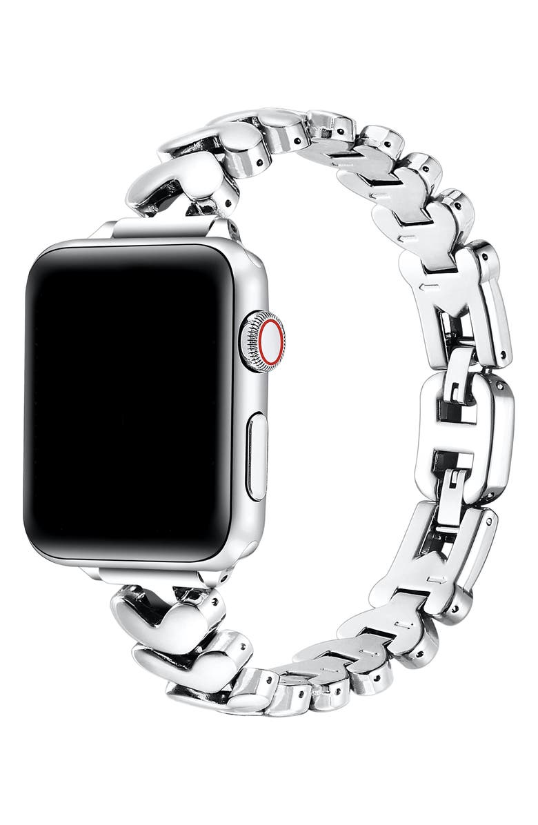 The Posh Tech Archer Heart Bracelet Apple Watch<sup>®</sup> Watchband, Alternate, color, Silver