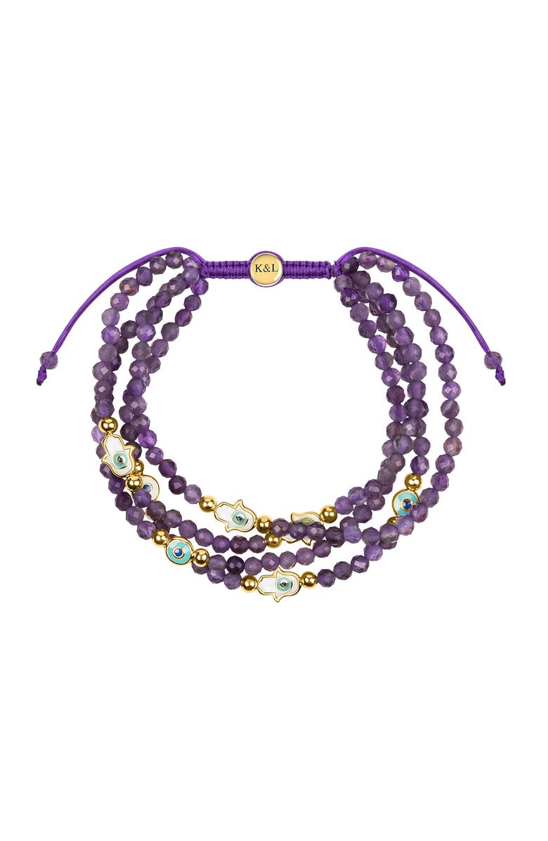 Karma and Luck Inner Wisdom - Amethyst Hamsa Evil Eye Charm Bracelet, Main, color, Purple