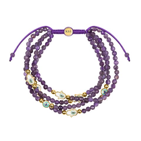 Inner Wisdom - Amethyst Hamsa Evil Eye Charm Bracelet