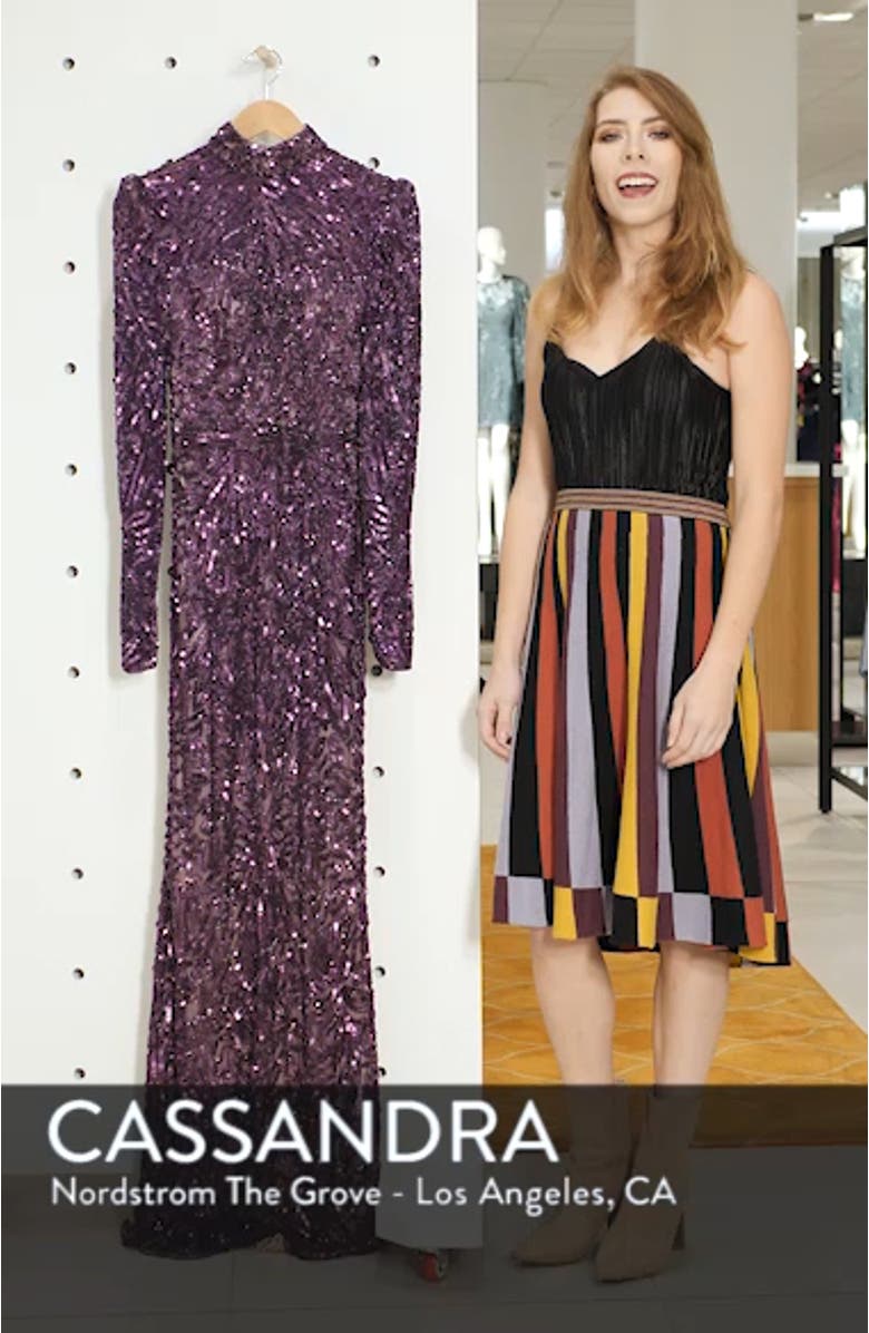 Sequin Long Sleeve Column Gown, sales video thumbnail