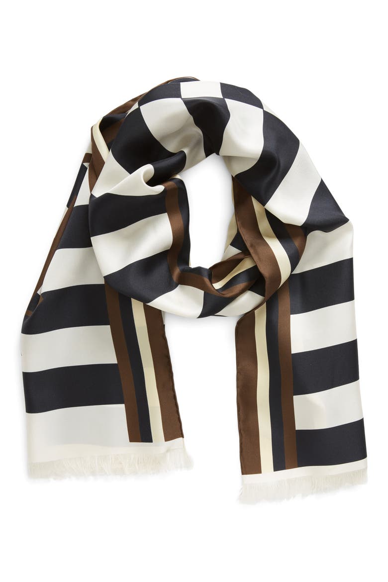 Stripe Logo Silk Scarf, Alternate, color, OFF WHITE/ MULTICOLOR
