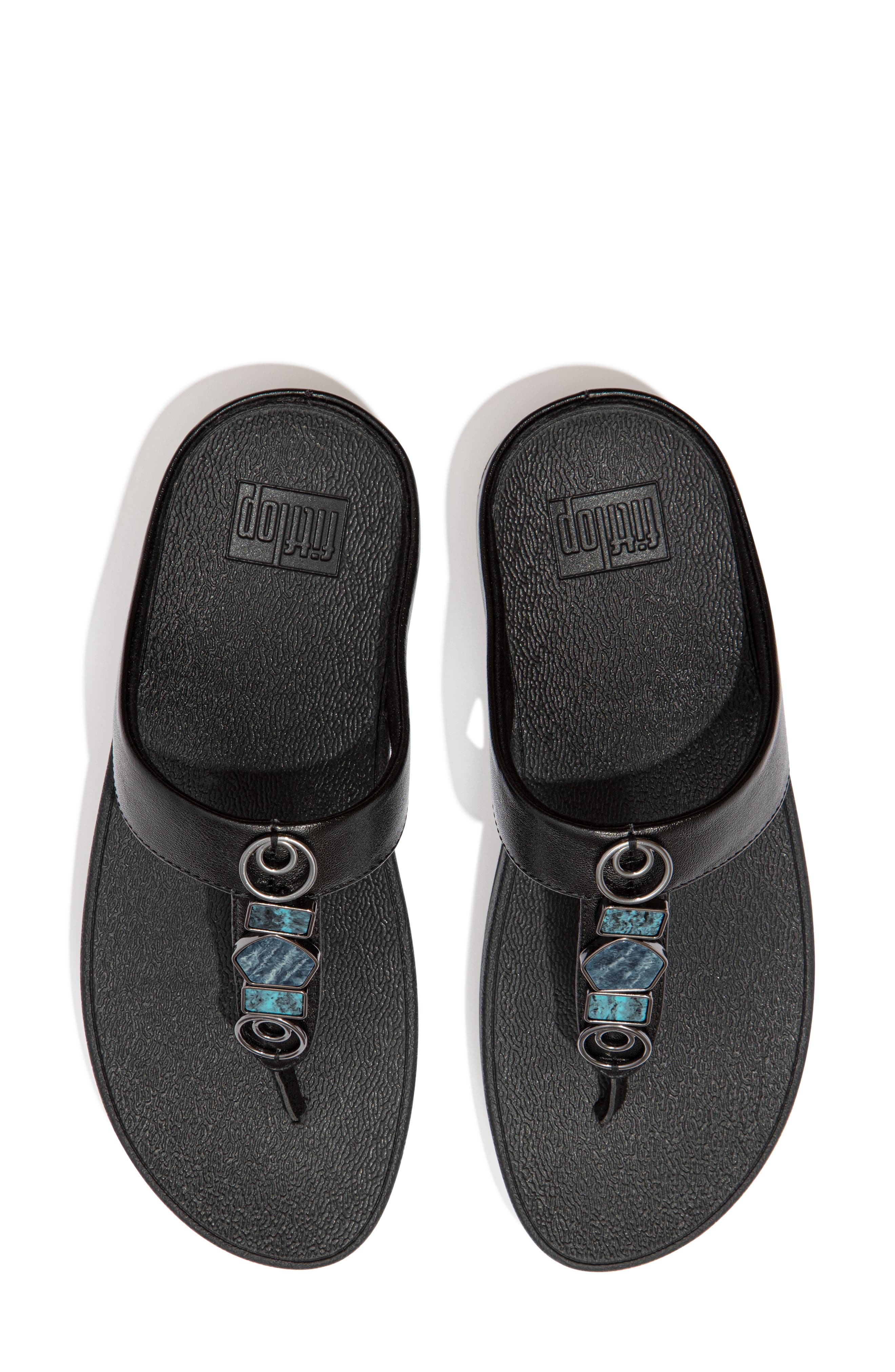 FitFlop Fino Stone Toe Post Wedge Sandal, Alternate, color, All Black