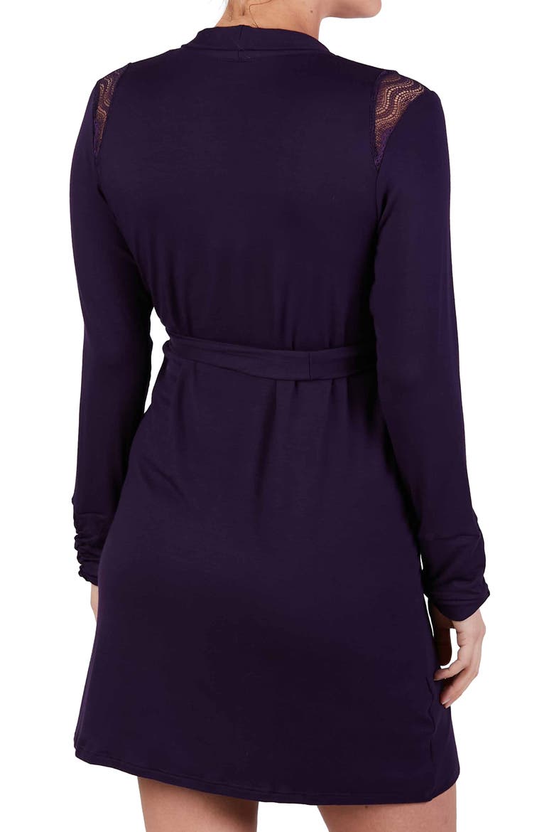 Serenity Lace Trim Maternity Robe, Alternate, color, BLUEBERRY