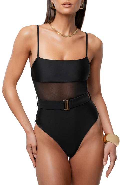 Solare Mesh Belted One-Piece Swimsuit
