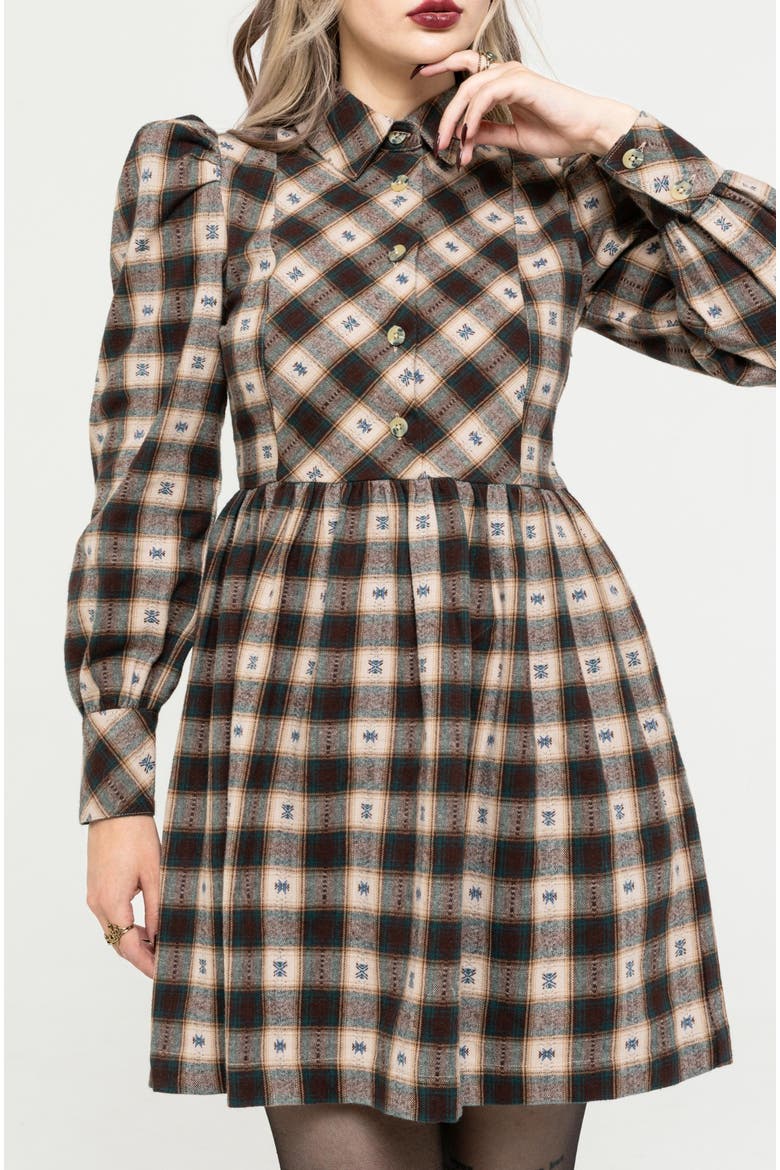 Emily Cotton Check Mini Shirt Dress, Alternate, color, Brown