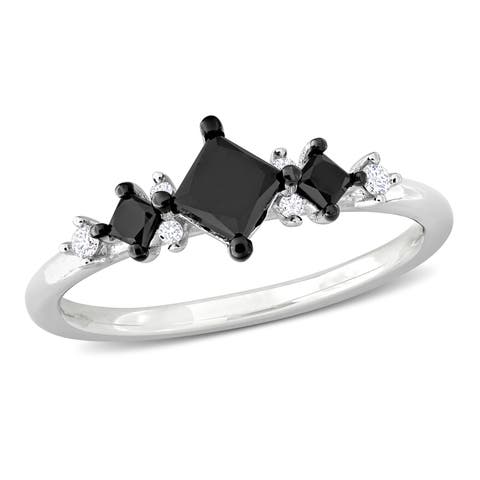 Black & White Diamond Princess-Cut 3-Stone Ring 14k