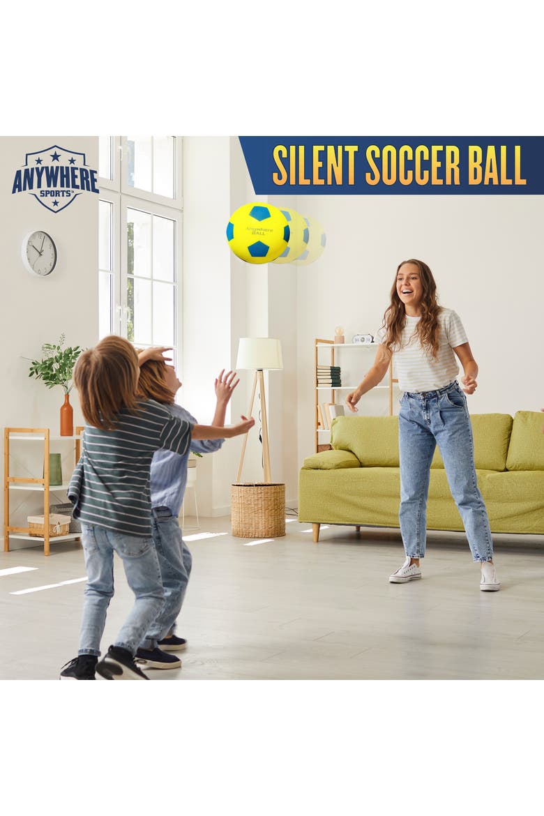 Silent Soccer Ball 8" Yellow& Blue Squishy Foam Ball, Size 4, Alternate, color, Multicolored