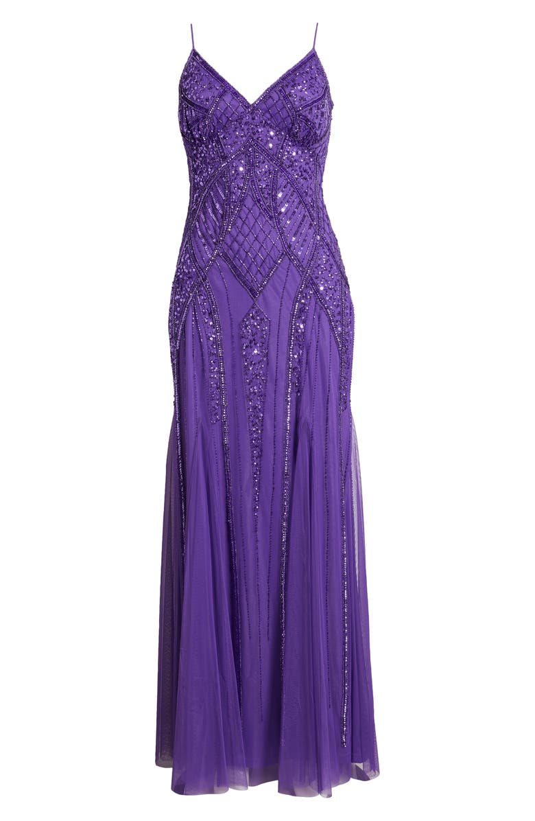 bebe Embellished V-Neck Gown, Alternate, color, Purple