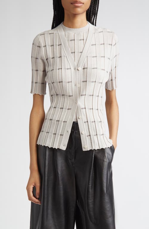 Lafayette 148 Cashmere Striped Fitted Short Sleeve Cardigan In Purple