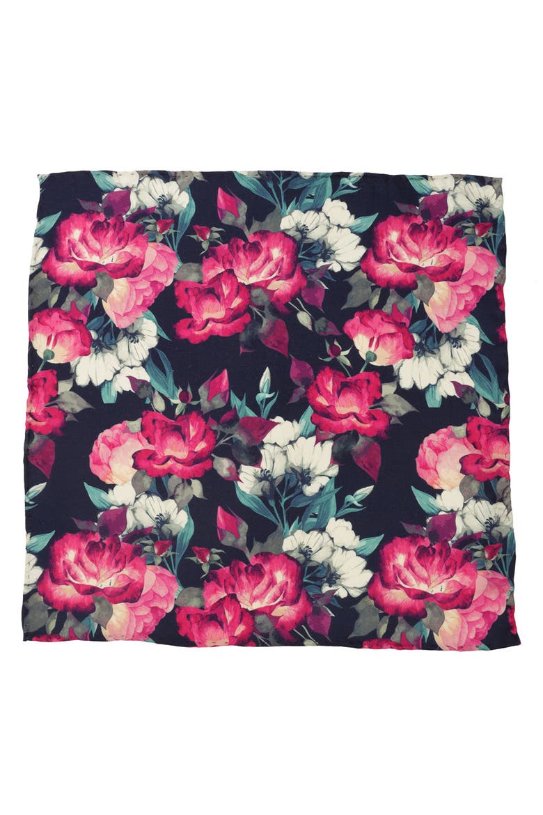 Floral Silk Tie & Pocket Square, Alternate, color, NAVY