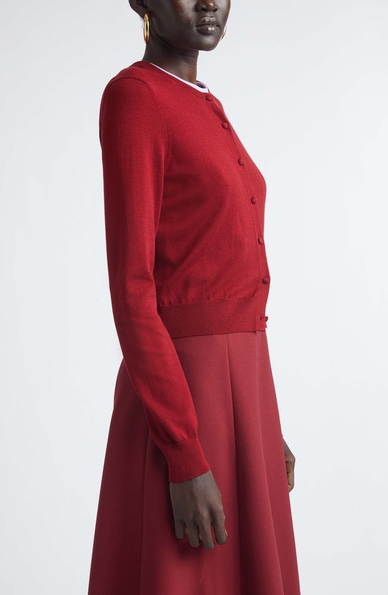 Carolina Herrera Silk & Cotton Cardigan, Alternate, color, Rioja