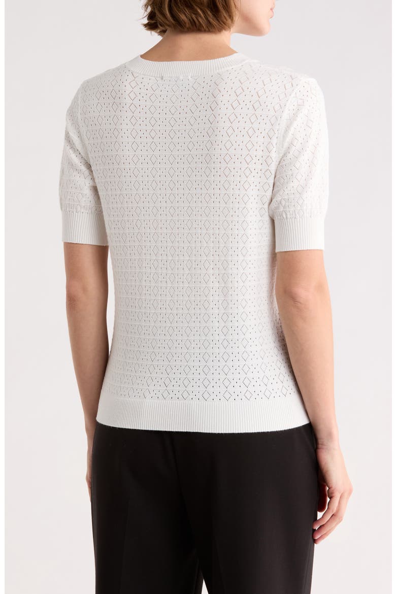 V-Neck Mitered Pointelle Sweater, Alternate, color, BIRGHT WHITE