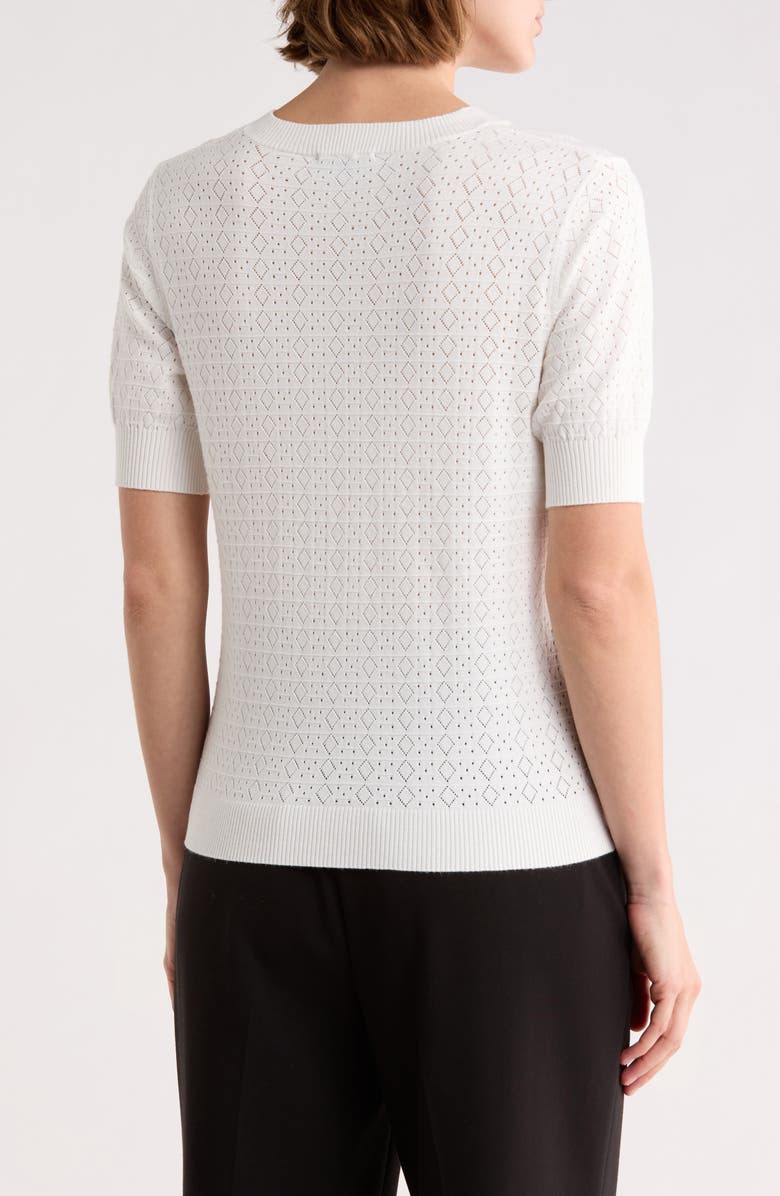 T Tahari V-Neck Mitered Pointelle Sweater, Alternate, color, Birght White