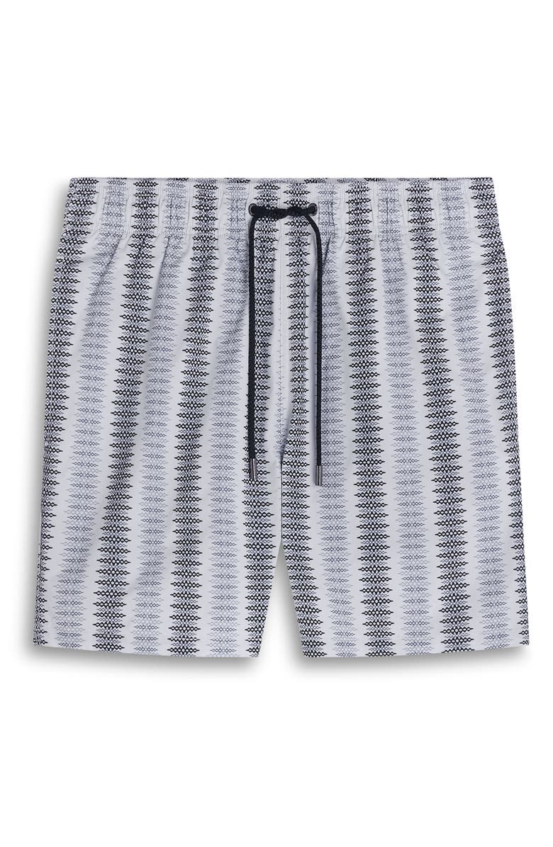 Bugatchi Cruz Diamond Stripe Print Swim Trunks, Alternate, color, Platinum