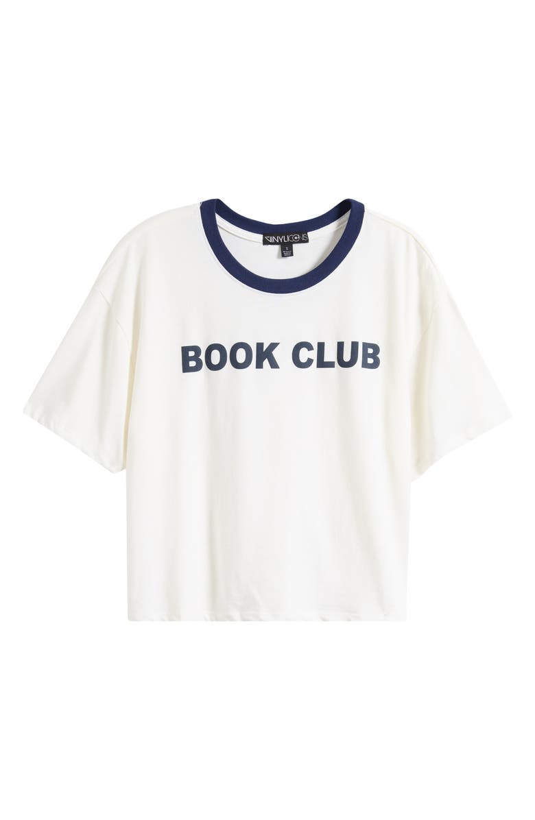 Vinyl Icons Book Club Crop Graphic Ringer T-Shirt, Alternate, color, Marshmallow