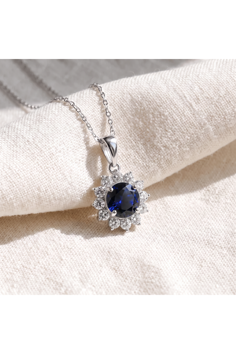 1Ct TW Blue Sapphire & Diamond Halo Pendant Gold Women', Alternate, color, 10k White Gold