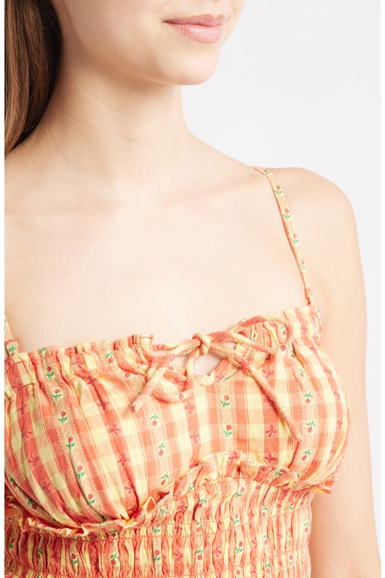Nola Gingham Smocked Organic Cotton Camisole, Alternate, color, ORANGE