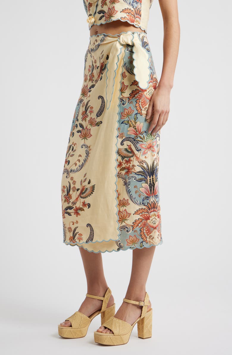 FARM Rio Boho Beauty Wrap Linen Maxi Skirt, Alternate, color, Boho Beauty Butter