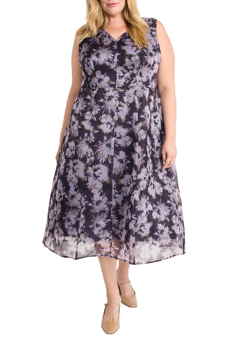 Floral Sleeveless Organza A-Line Dress, Main, color, BLACK/GENTLE LAVENDER