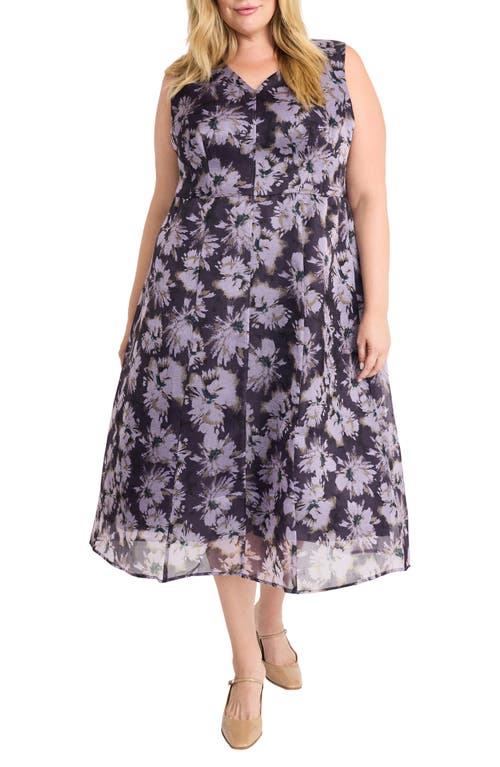 Maggy London Sleeveless Organza Midi Dress in Black/Gentle Lavender 