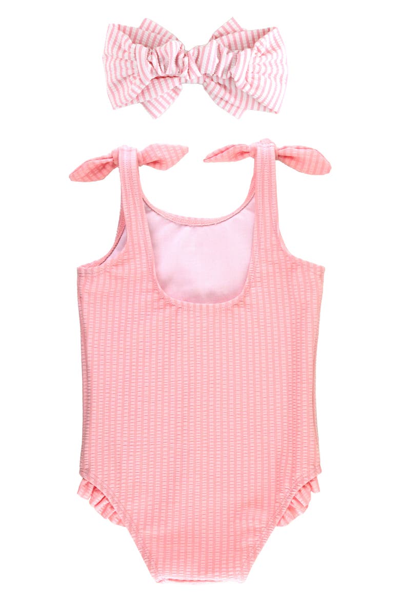 Kids' Seersucker One-Piece Swimsuit & Headband Set, Alternate, color, PINK