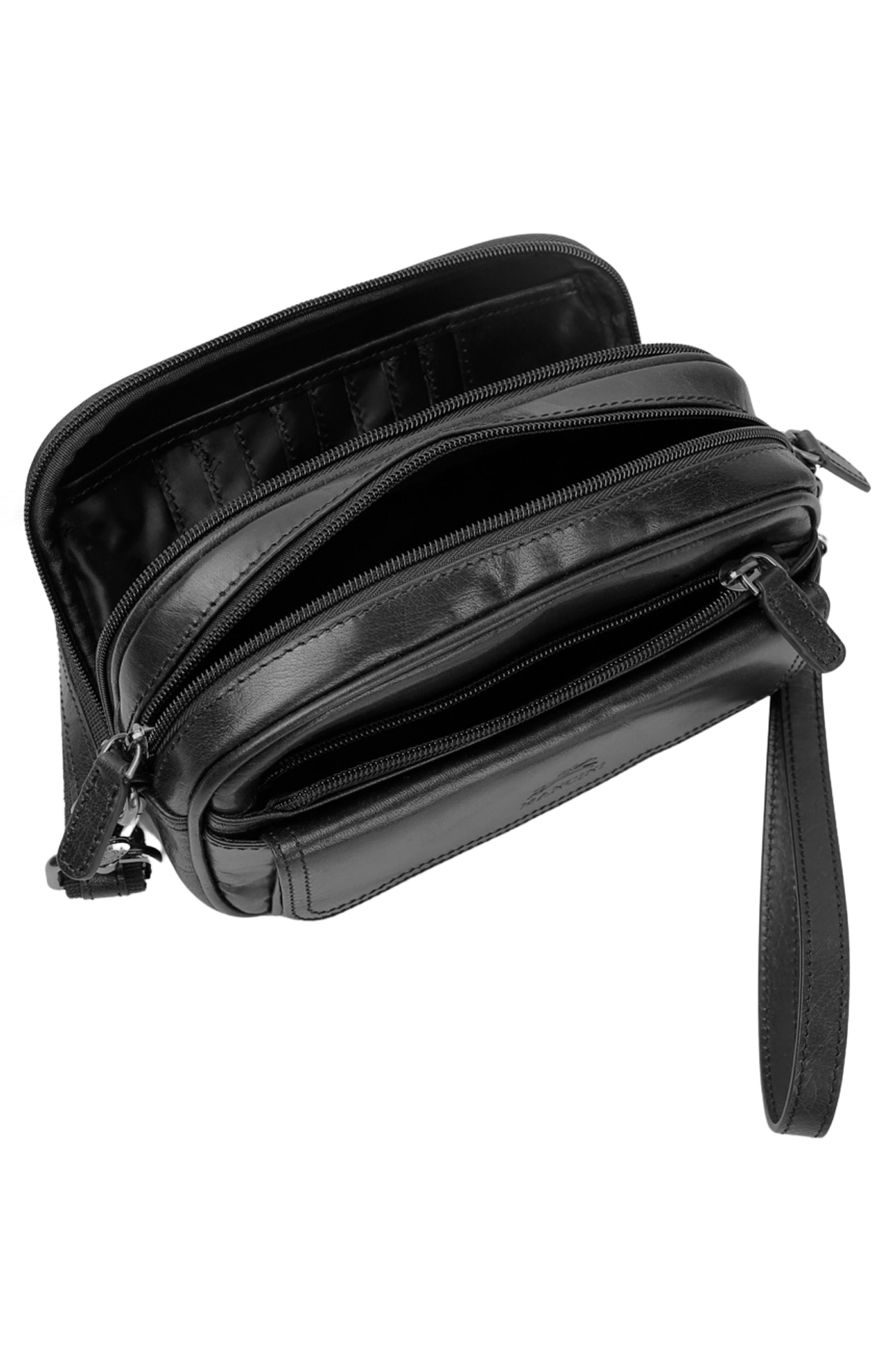 Mancini Buffalo Leather Organizer Crossbody Bag, Alternate, color, Black