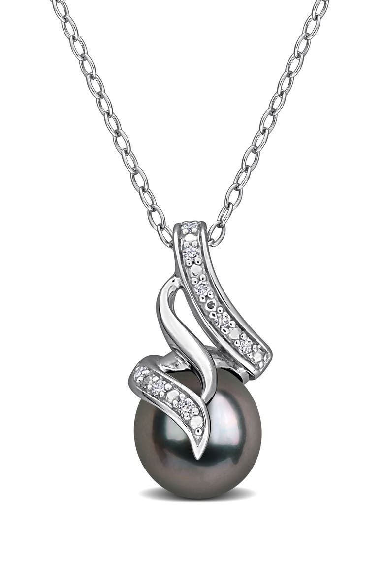 Tahitian Pearl & Diamond Pendant Necklace, Main, color, BLACK