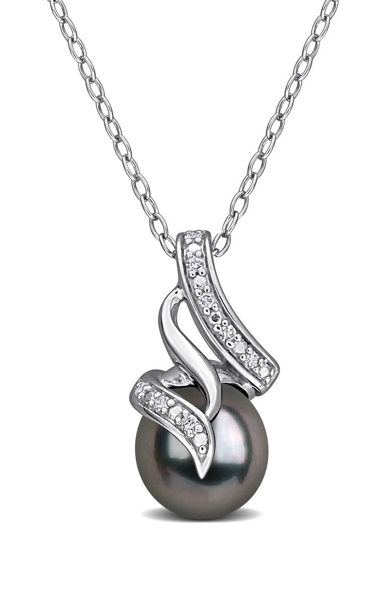 DELMAR Tahitian Pearl & Diamond Pendant Necklace, Main, color, Black
