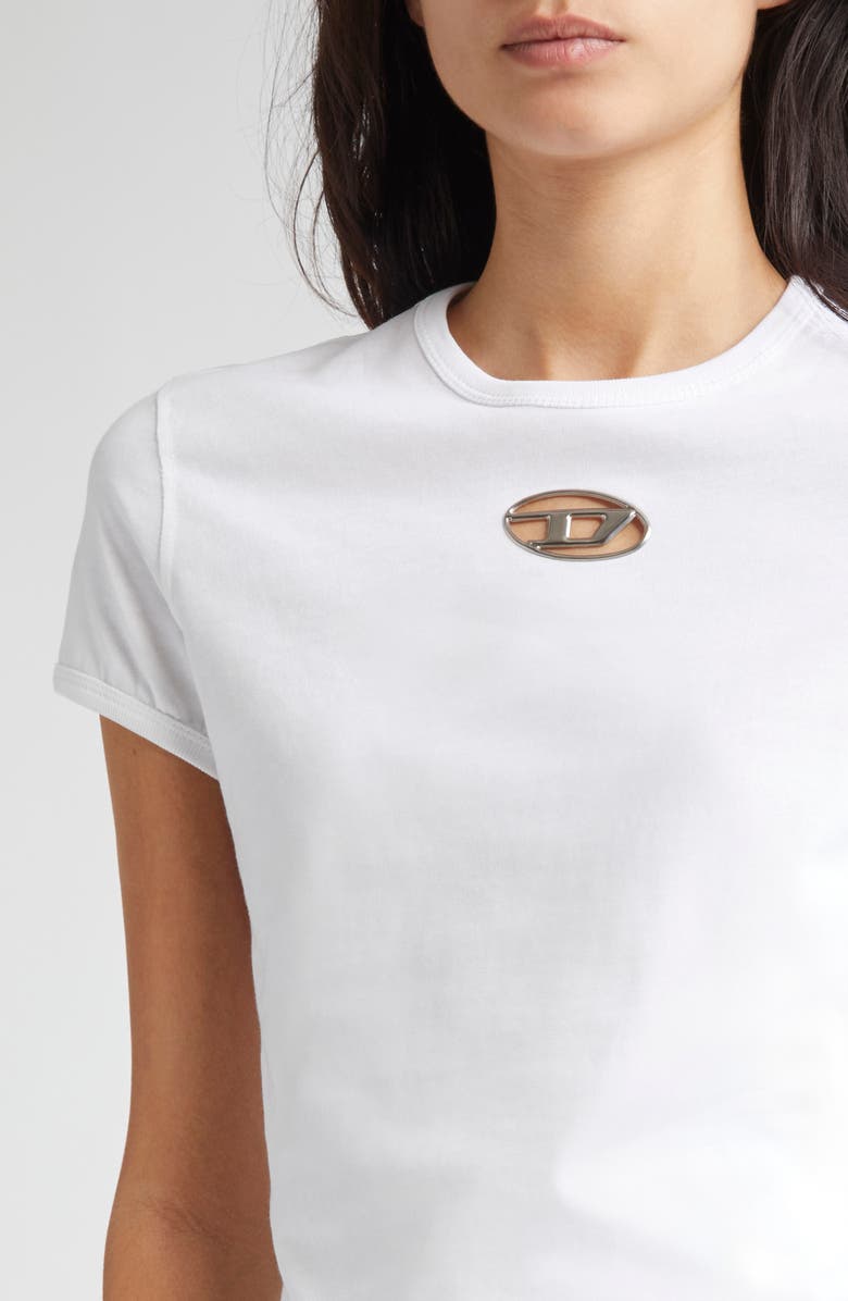 DIESEL<sup>®</sup> Metallic Oval D Cutout Slim Fit T-Shirt, Alternate, color, White