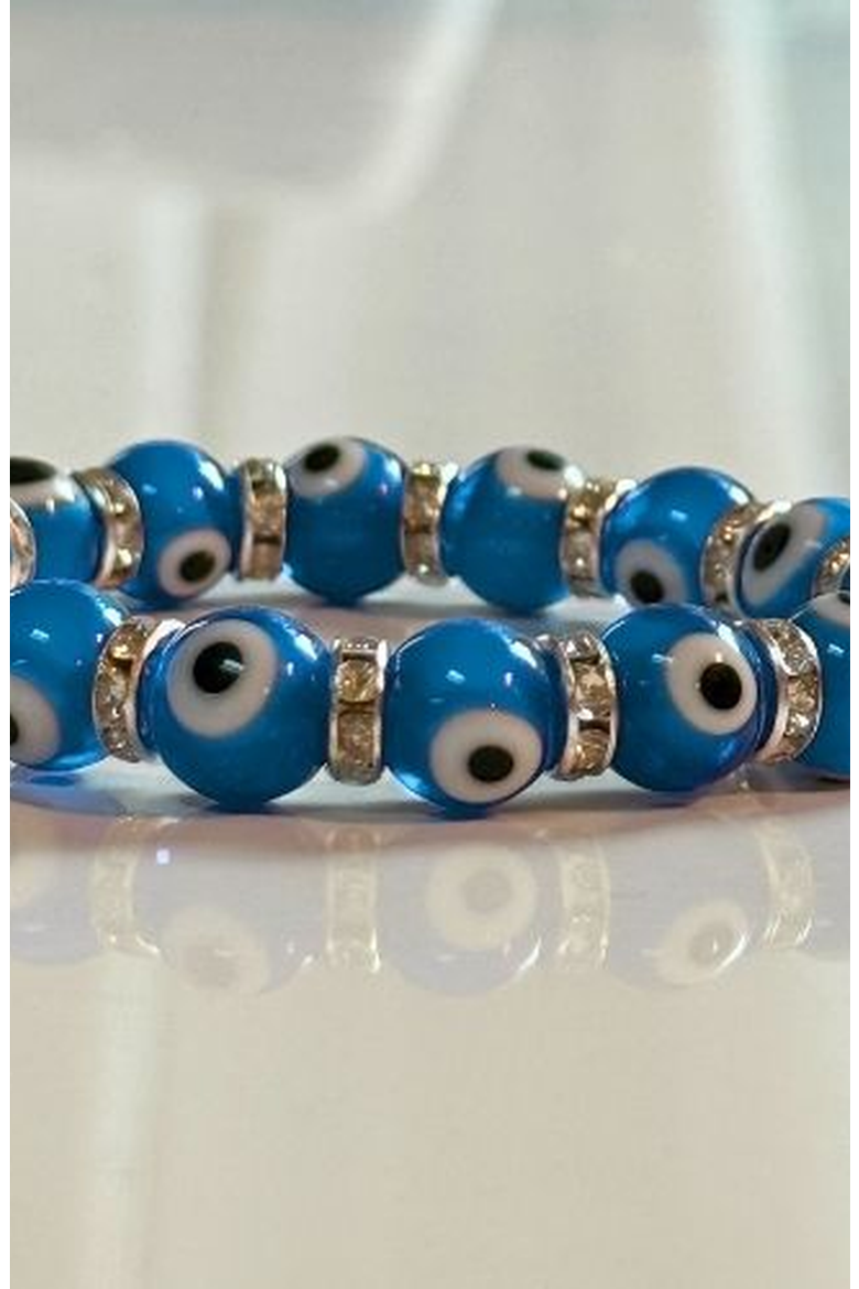 Evil Eye Beaded Bracelet, Alternate, color, Aqua
