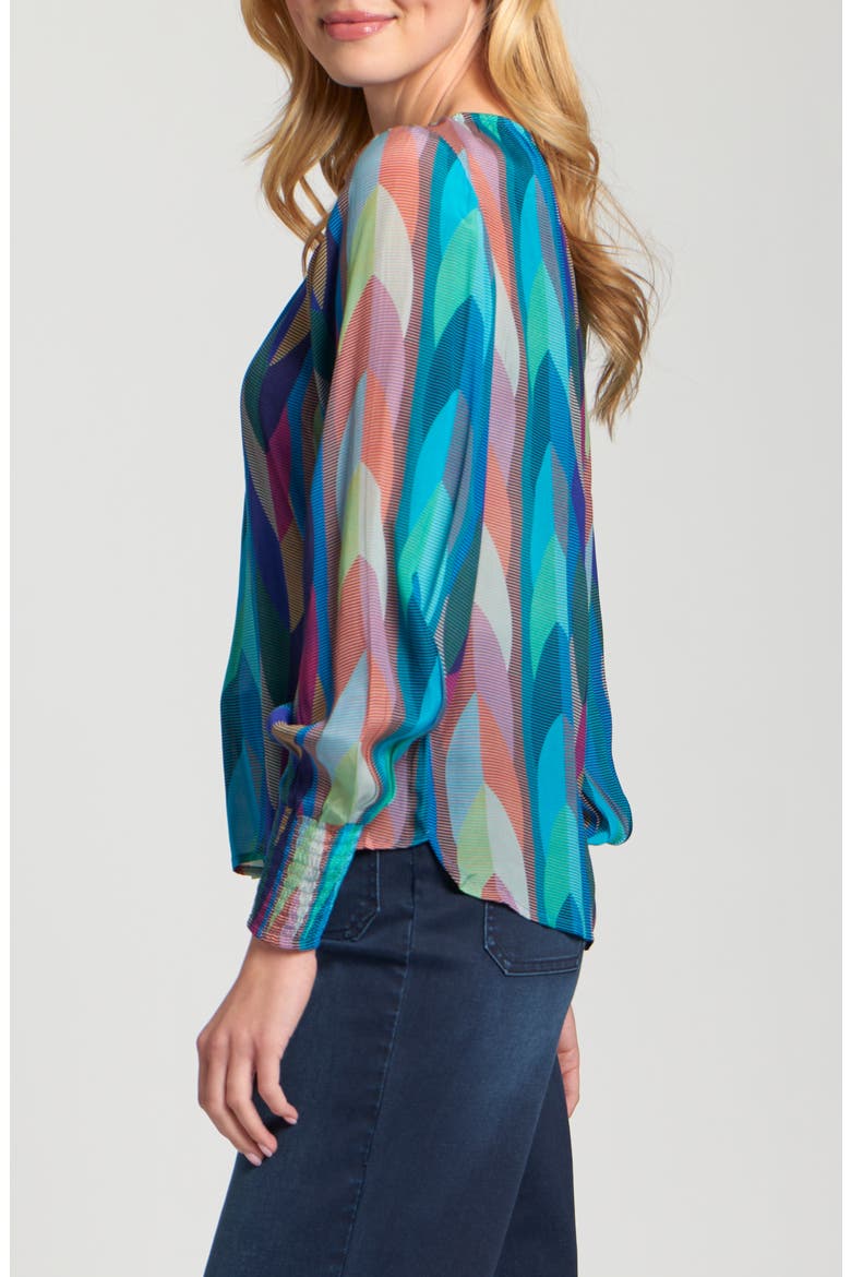 Printed Smocked Cuff Top, Alternate, color, TURQUOISE MULTI