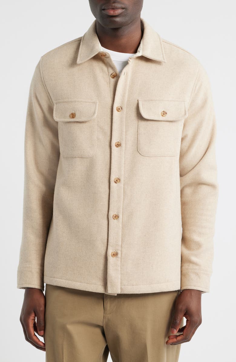 Wax London Lomond Wool Blend Melton Button-Up Overshirt, Alternate, color, Natural