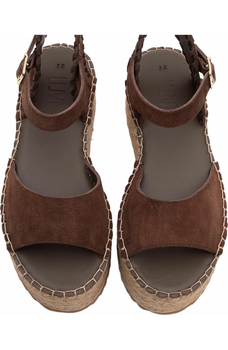 Forever & Always Shoes Serez Leather Platform Espadrilles Sandal, Alternate, color, Brown Suede Leather