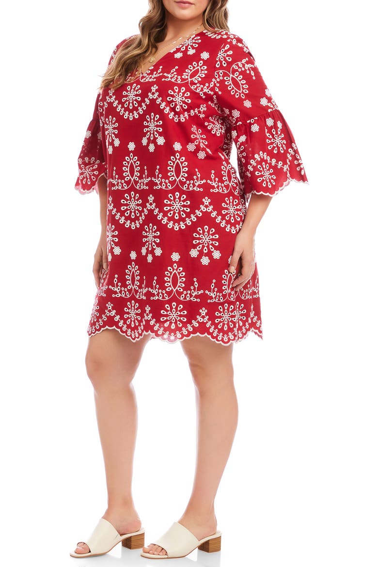 Embroidered Flare Sleeve Minidress, Alternate, color, RED