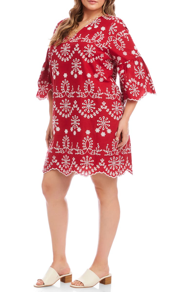 Karen Kane Embroidered Flare Sleeve Minidress, Alternate, color, Red