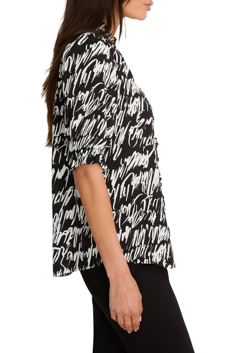 Cursive Print Chiffon Top, Alternate, color, BLACK MULTI