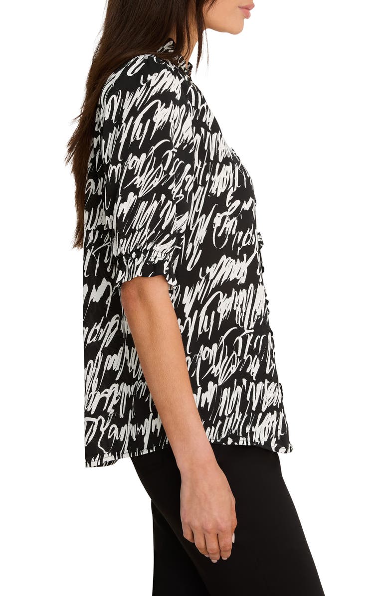 NIC+ZOE Cursive Print Chiffon Top, Alternate, color, Black Multi