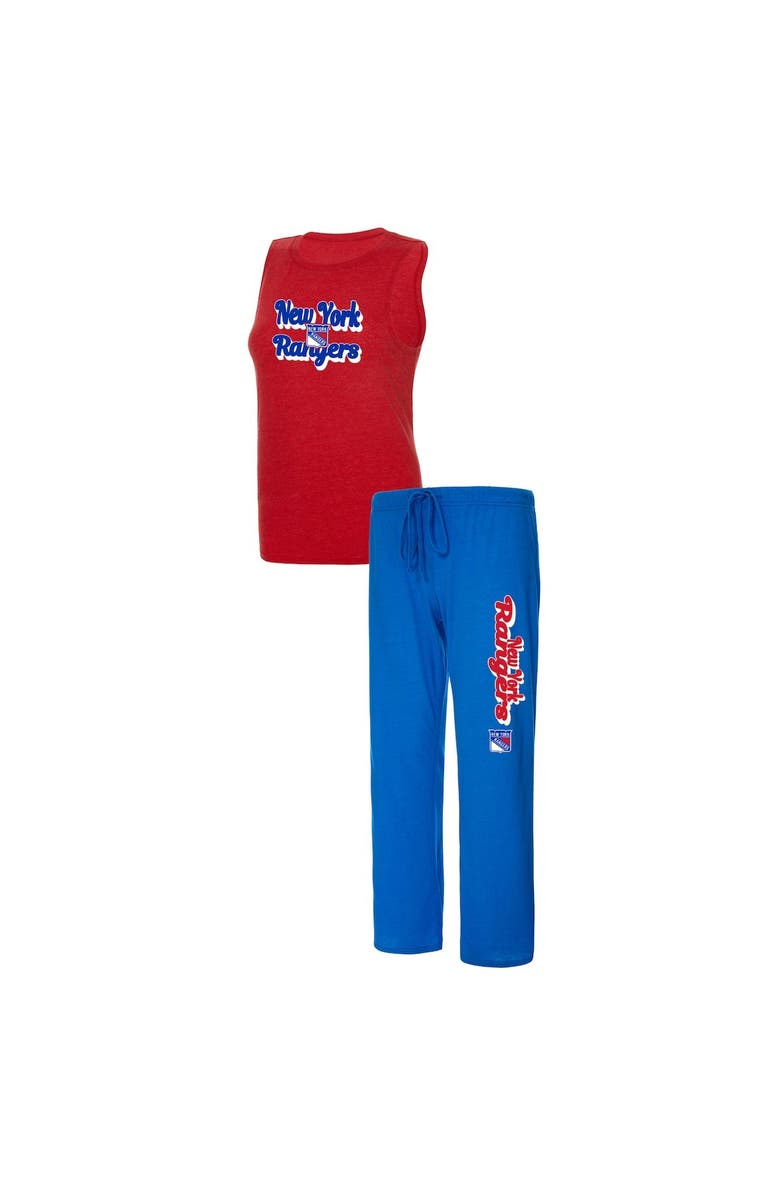 CONCEPTS SPORT Women's Concepts Sport Heather Red/Heather Blue New York Rangers Meter Muscle Tank Top & Pants Sleep Set, Alternate, color,