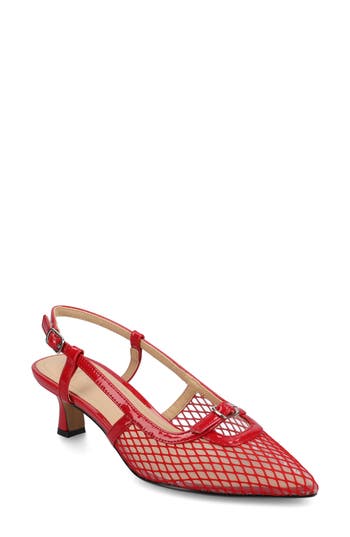 Journee Collection Padma Slingback Kitten Heel Pump In Red Mesh