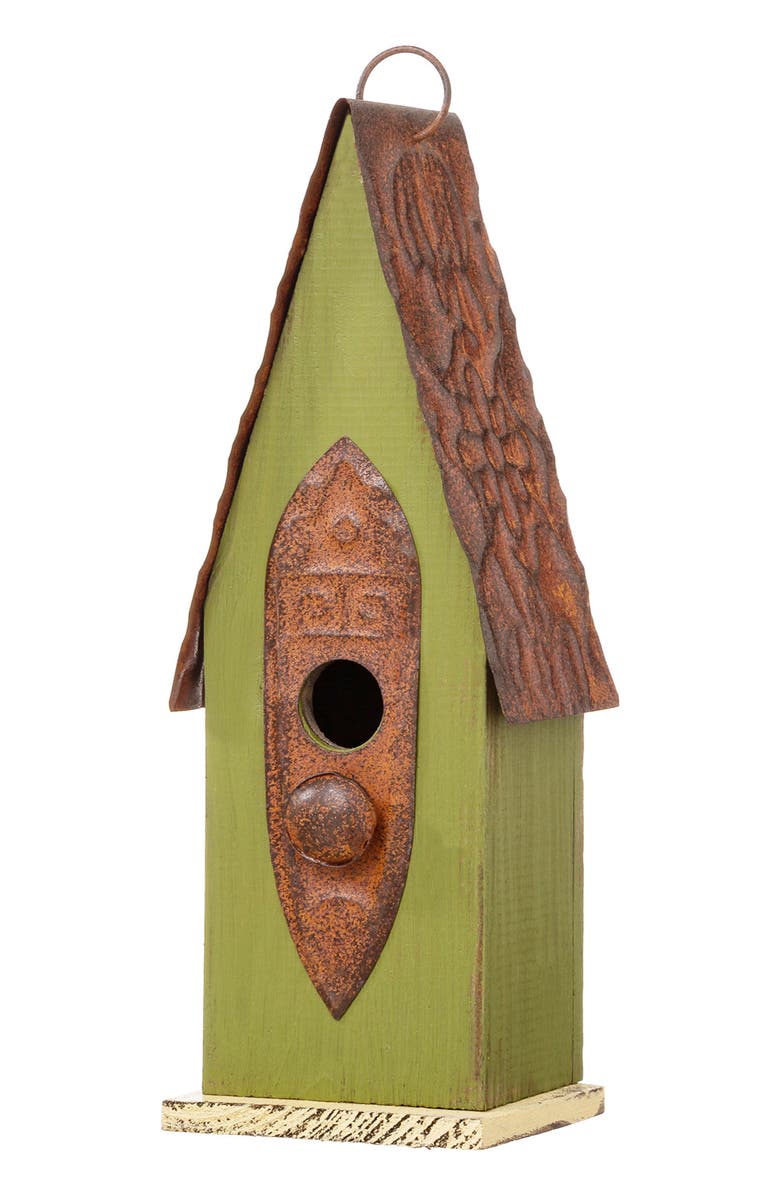 Glitzhome 13.25"H Retro Wooden Distressed Garden Birdhouse, Main, color, Green