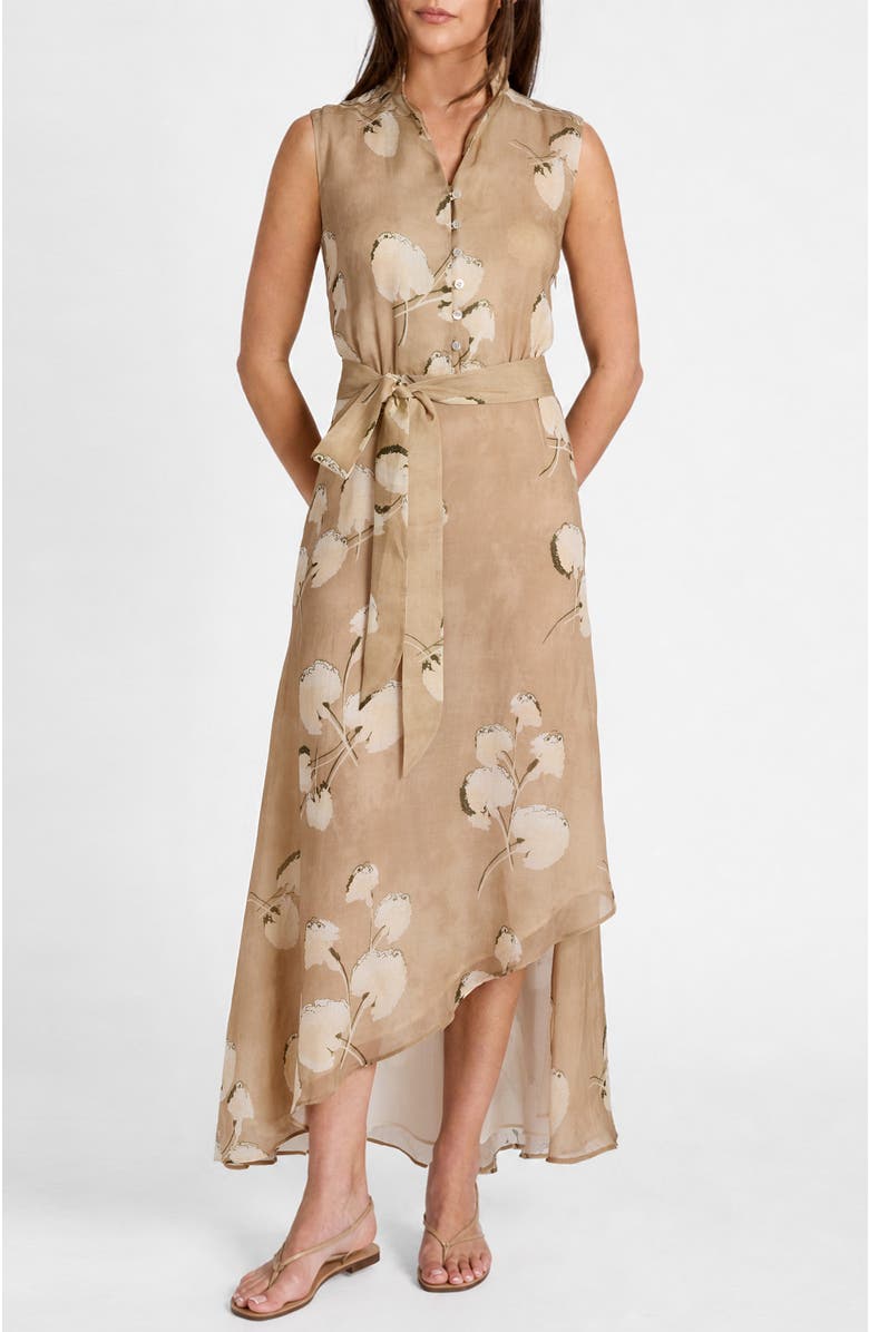 Santorelli Carson Sleeveless Hi-Lo Midi Dress in Floral Printed Voile, Main, color, Chai