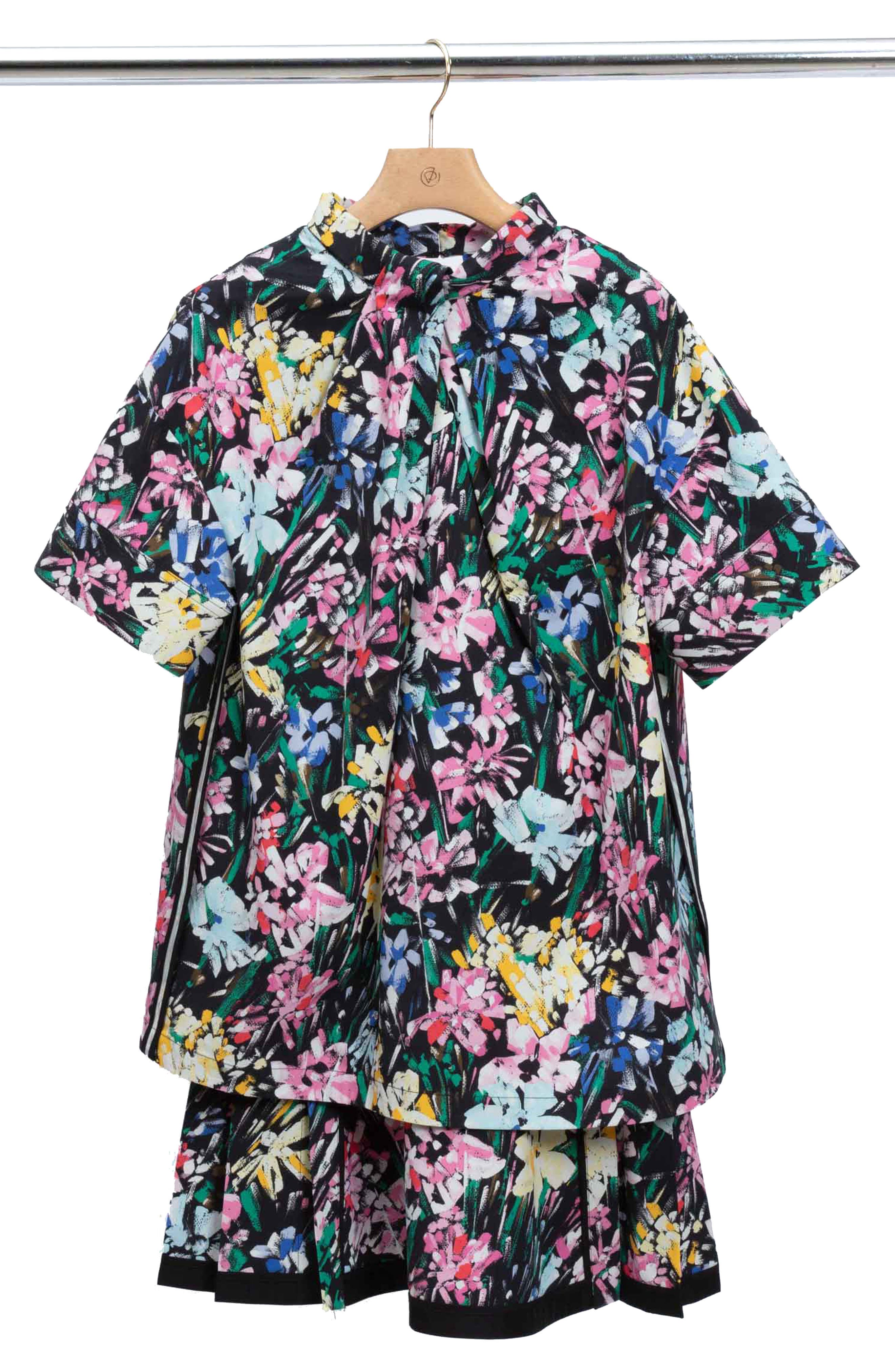 Twist Neck Floral Print Cotton Dress